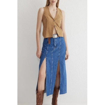 Çift yırtmaçlı jean etek s140