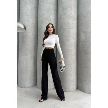 Cırtlı pantolon krep siyah pt