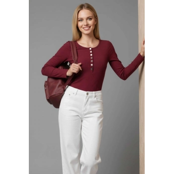Çıtçıt Detaylı Bluz Bordo T4343