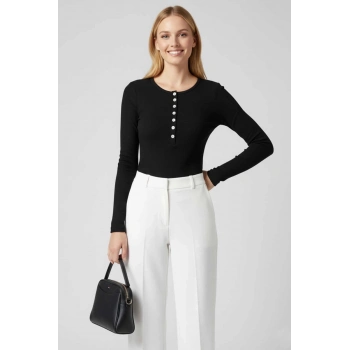 Çıtçıt Detaylı Bluz Siyah T4343