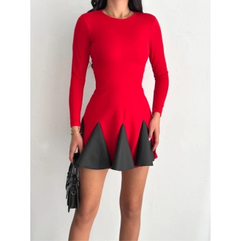 Eteği kloş crep mini elbise s1267