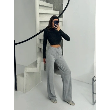 Fitilli şardonlu pantolon gri a4058