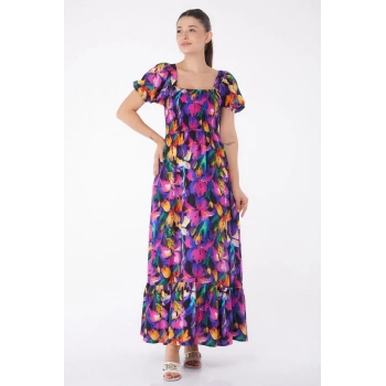 Kadın Fuşya Gipeli Kısa Kollu Elbise