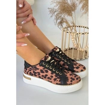 Kity Leopar Saten Bağcıklı Spor Ayakkabı