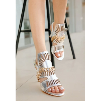 Lidya Gümüş Cilt Topuklu Ayakkabı