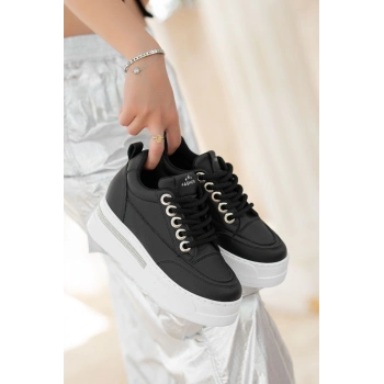 Lulu Siyah Cilt Beyaz Tabanlı Bağcıklı Spor Ayakkabı