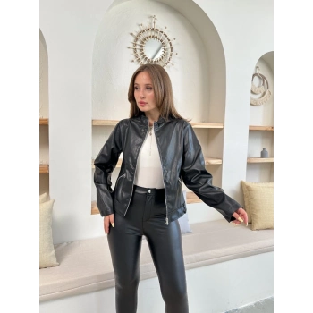 Mevsimlik deri ceket siyah st255510