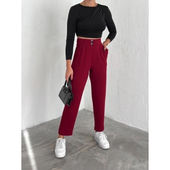 örme krep pantolon çift düğmeli