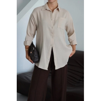 Tek cepli müslin gömlek bej pt