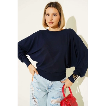 Yarasa Kol Salaş Bluz Lacivert T4273