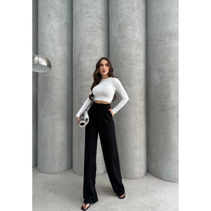 Cırtlı pantolon krep siyah pt