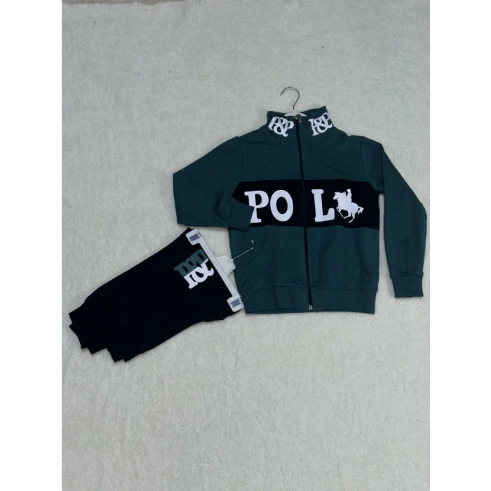 Siyah petrol yeşili baskılı kanguru cep alt üst eşofman takımı yeşil