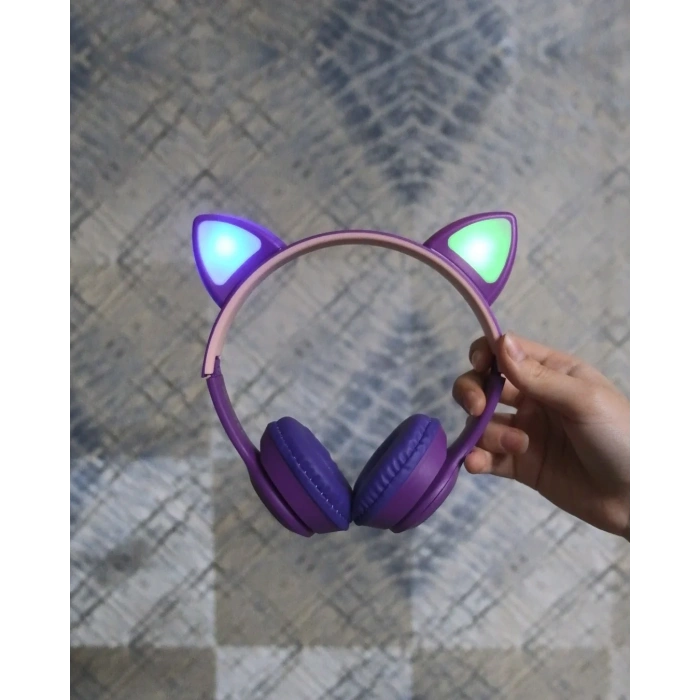 Kedi Kulaklı Kablosuz Mor Kulaklık
