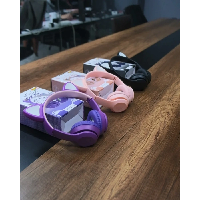 Kedi Kulaklı Kablosuz Pembe Kulaklık