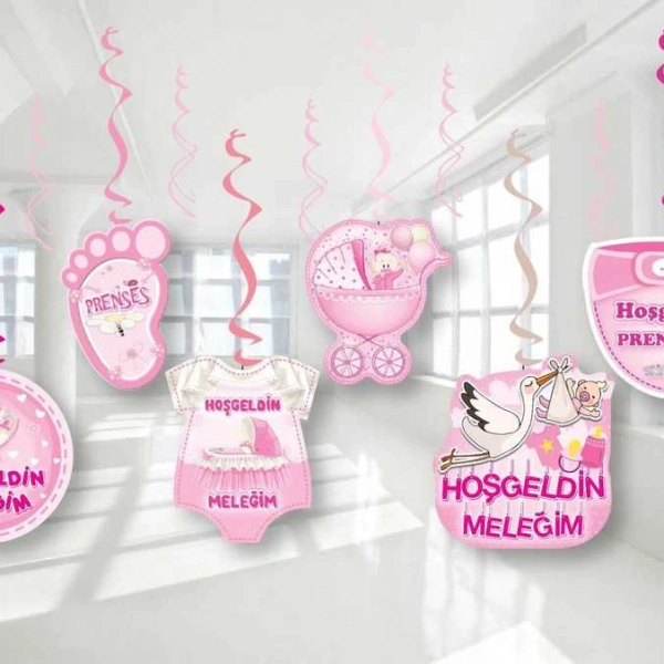 Pembe Hoş Geldin  6lı Tavan Süs