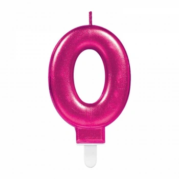 0 Rakam Fuşya Işıltılı Mum 7 cm
