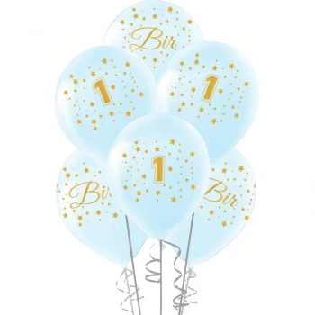 Altın 1 Yaş Baskılı Mavi Balon 12