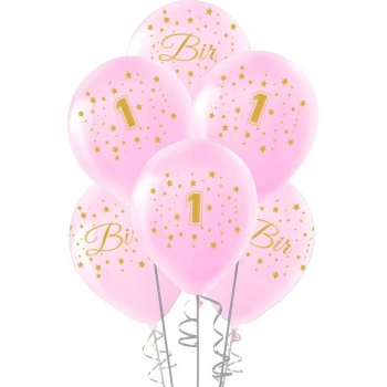 Altın 1 Yaş Baskılı Pembe Balon 12