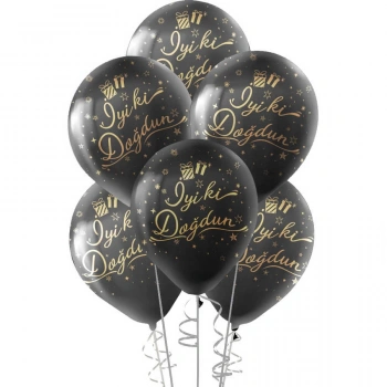 Altın İyi ki Doğdun Baskılı Siyah Balon 12
