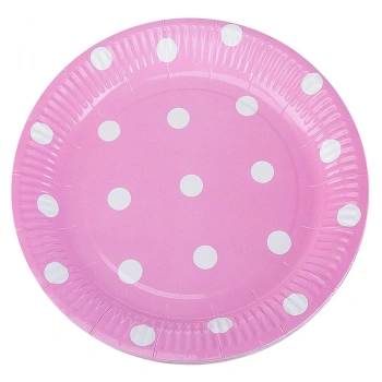 Beyaz Puantiyeli Pembe Karton Tabak 8li