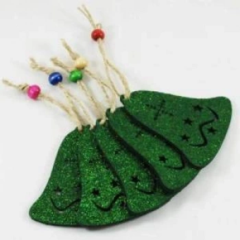 Çan Şeklinde Yeşil Simli Ve Boncuklu Keçe Yılbaşı Ağacı Süsü 5 Adet