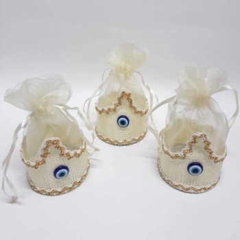 Gold Renk Nazar Boncuklu Sünnet Şapkalı Kese 12 Adet