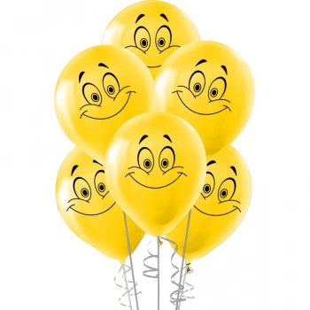 Gülen Yüz Baskılı Sarı Balon 12