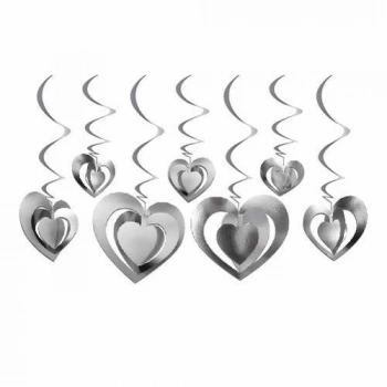 Gümüş Kalp 3D Tavan Süs 12li       