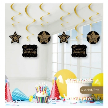 Happy Birthday Altın Spiral Sarkıt Süs
