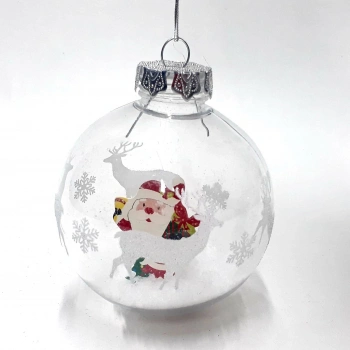 İçinde Noel Baba Bulunan Beyaz Renk Mika 8 Cm Yılbaşı Ağacı Cici Top 1 Adet