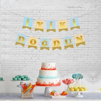 İyi ki Doğdun Mavi Zemin Altın Harf Afiş