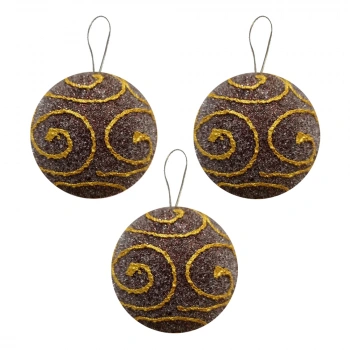 Kahverengi Desenli Lüks Ağaç Süsleme Topları 8 cm 3lü
