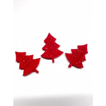 Kırmızı Çam Ağacı Keçe Yılbaşı Süsü 20 Adet
