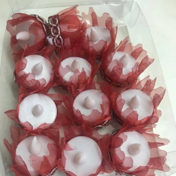 Kırmızı Fırfır Süslemeli 12’li Led Işıklı Lastikli Pilli El mumu