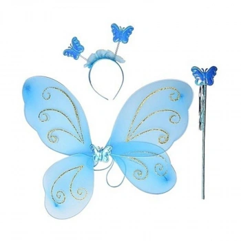 Mavi Kelebek Kanadı Asa ve Taç Set
