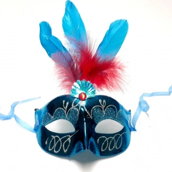 Mavi Renk Simli Tüylü Parti Maskesi