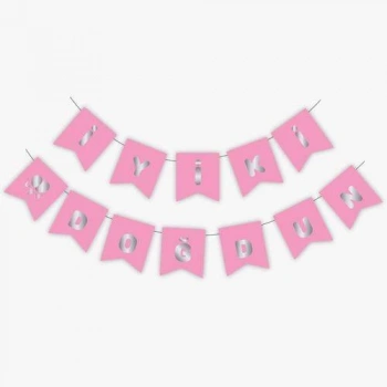 Pembe Gümüş İyi Ki Doğdun Yaldızlı Banner