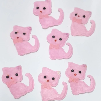 Pembe Kedi Süsleme Kumaş Sticker (25 Adet)