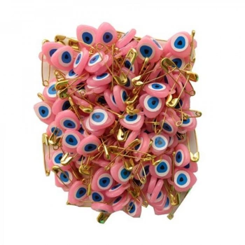 Pembe Nazar Boncuklu Çengelli İğne (100 Adet)