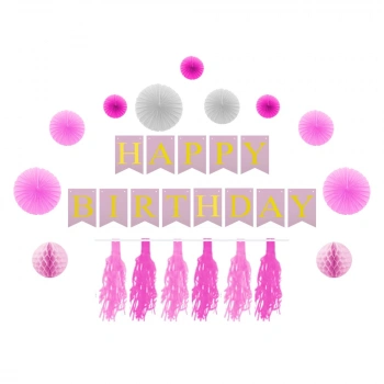 Pembe Parti Süsleme Seti 18 Parça