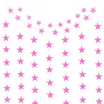 Pembe Renk Yıldız Kağıt Sarkıt Süs 4 Metre