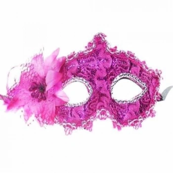 Plastik Fuşya Tüylü Maske