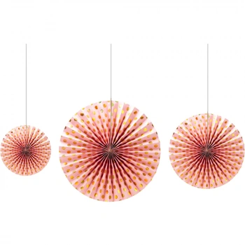 Üçlü Altın Varaklı Pembe Yelpaze Süs