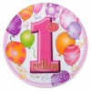 Balonlar 1 Yaş Pembe Karton Tabak 8li