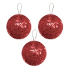 Kırmızı Pullu Lüks Ağaç Süsleme Topları 8 cm 3lü