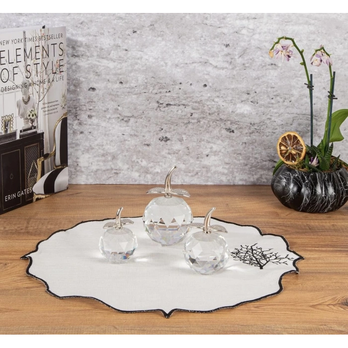 KRİSTAL CAM ELMA DEKOR SETİ - 3 LÜ GOLD SAPLI 20X15