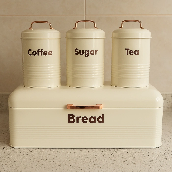 4 LÜ MUTFAK SETİ EKMEKLİKÇAY KAHVE ŞEKERLİK KREM 43x20