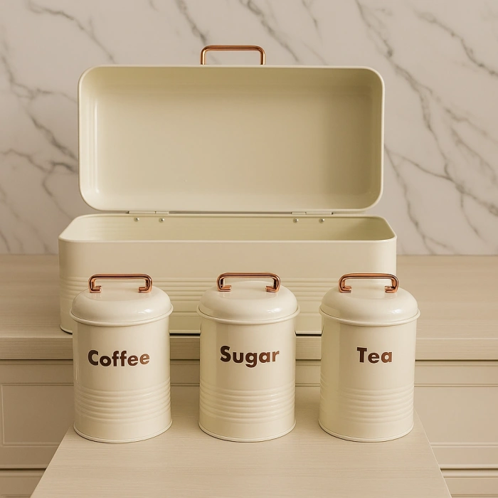 4 LÜ MUTFAK SETİ EKMEKLİKÇAY KAHVE ŞEKERLİK KREM 43x20