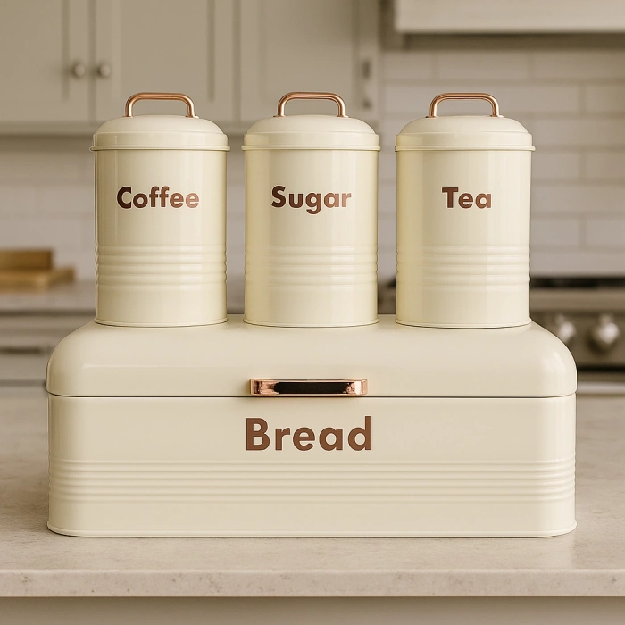 4 LÜ MUTFAK SETİ EKMEKLİKÇAY KAHVE ŞEKERLİK KREM 43x20