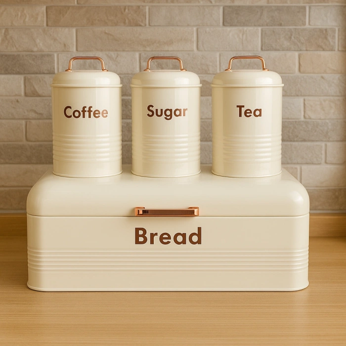 4 LÜ MUTFAK SETİ EKMEKLİKÇAY KAHVE ŞEKERLİK KREM 43x20